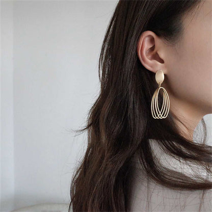 Goldtone Stacked Open Oval Drop Earrings
