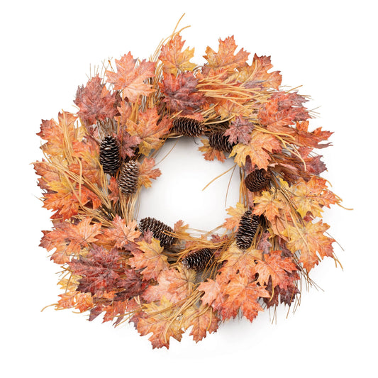 Melrose International Fall Maple Leaf and Pinecone Wreath 26"D