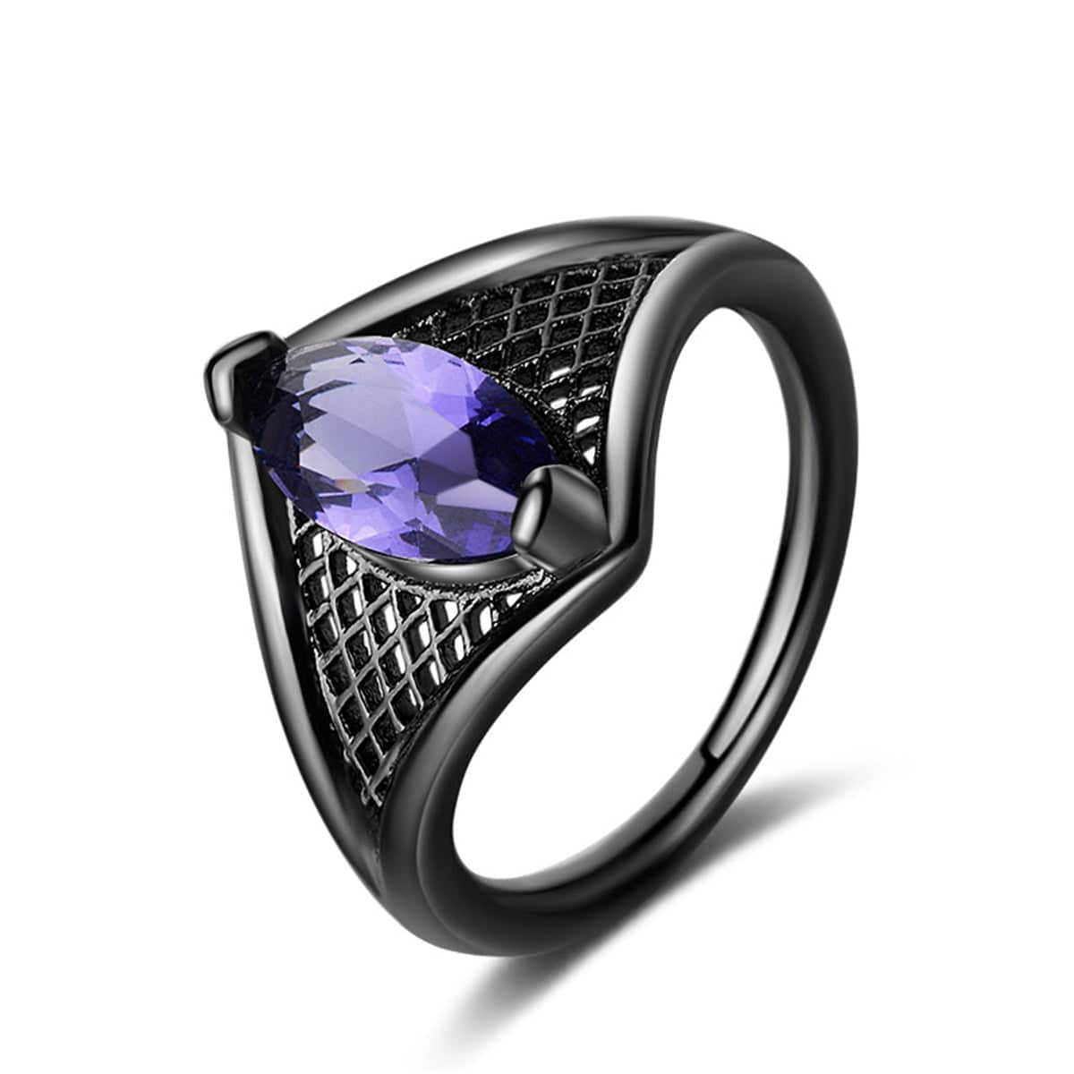 Purple Crystal Black-Tone Marquise-Cut Web Ring-2