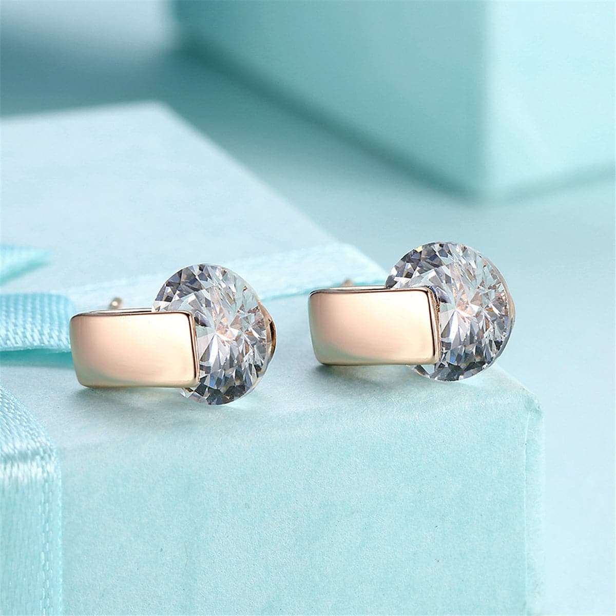 Cubic Zirconia & Goldtone Clip-On Huggie Earings