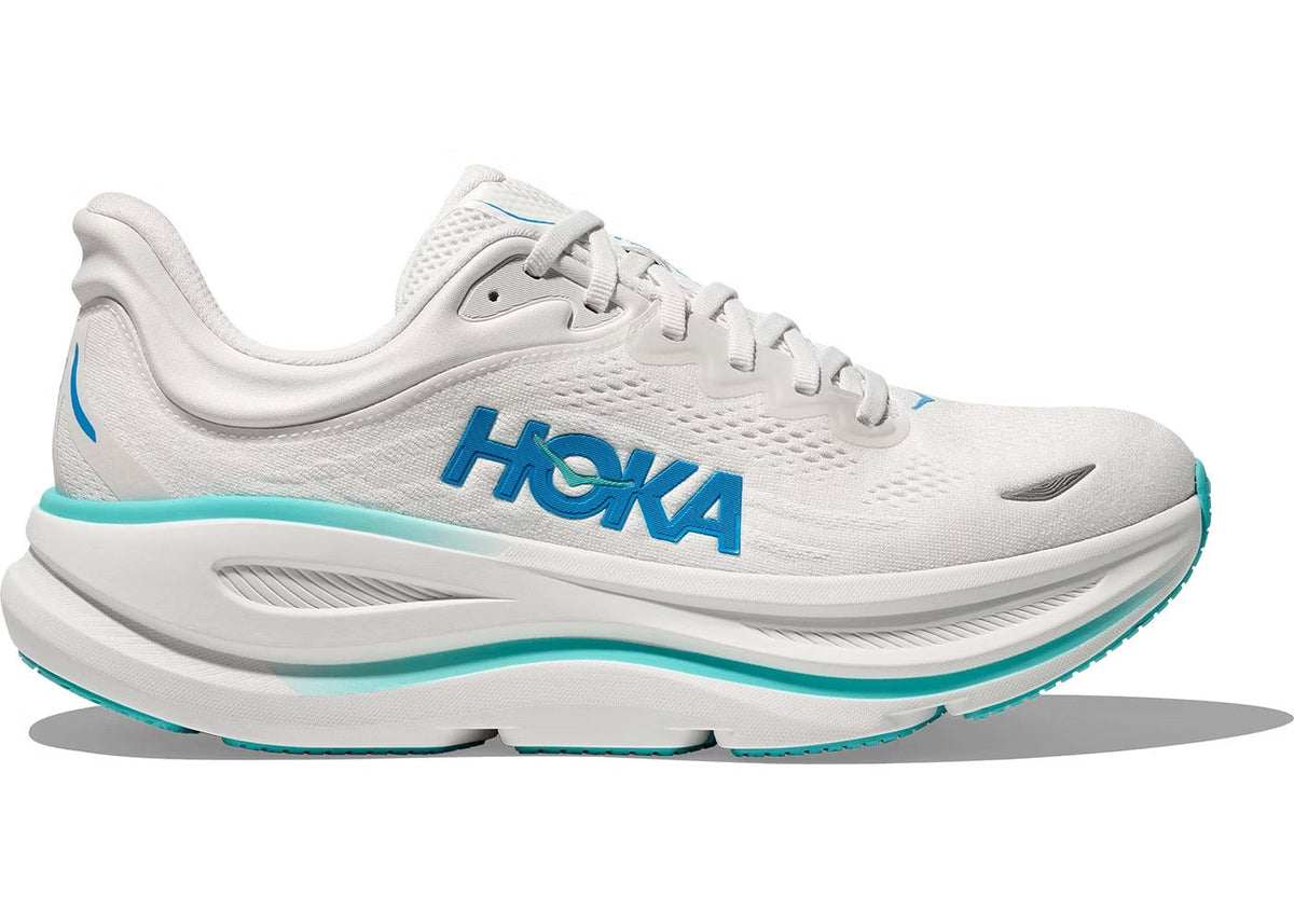 HOKA Bondi 9 Men's Running Shoes — White/Blue Knit Low-Top
