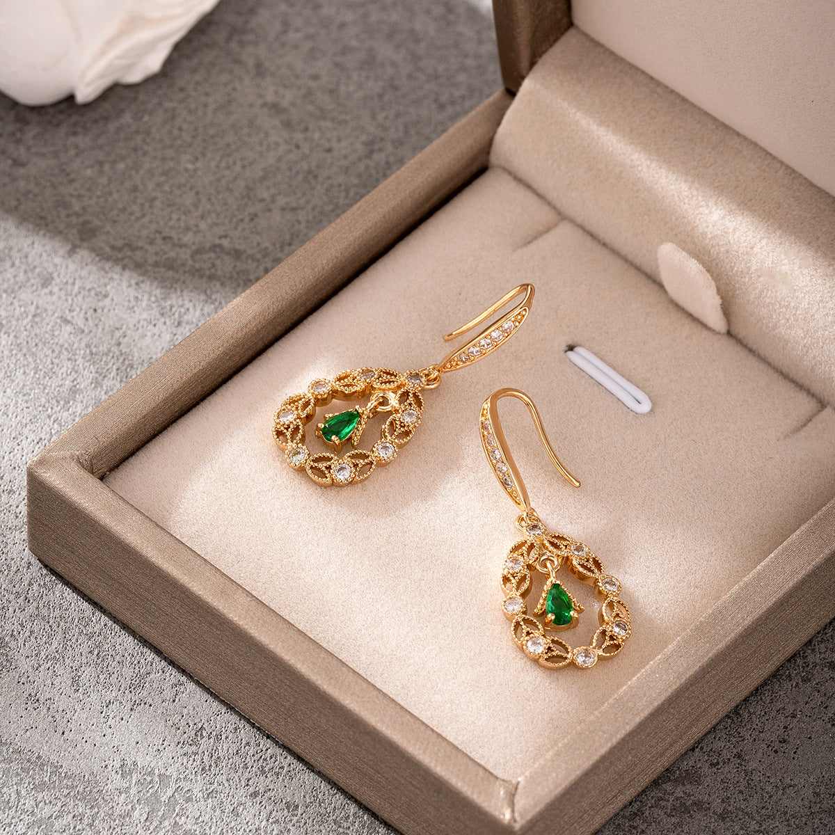 Green Crystal & Cubic Zirconia Goldtone Rattan Drop Hook Earrings