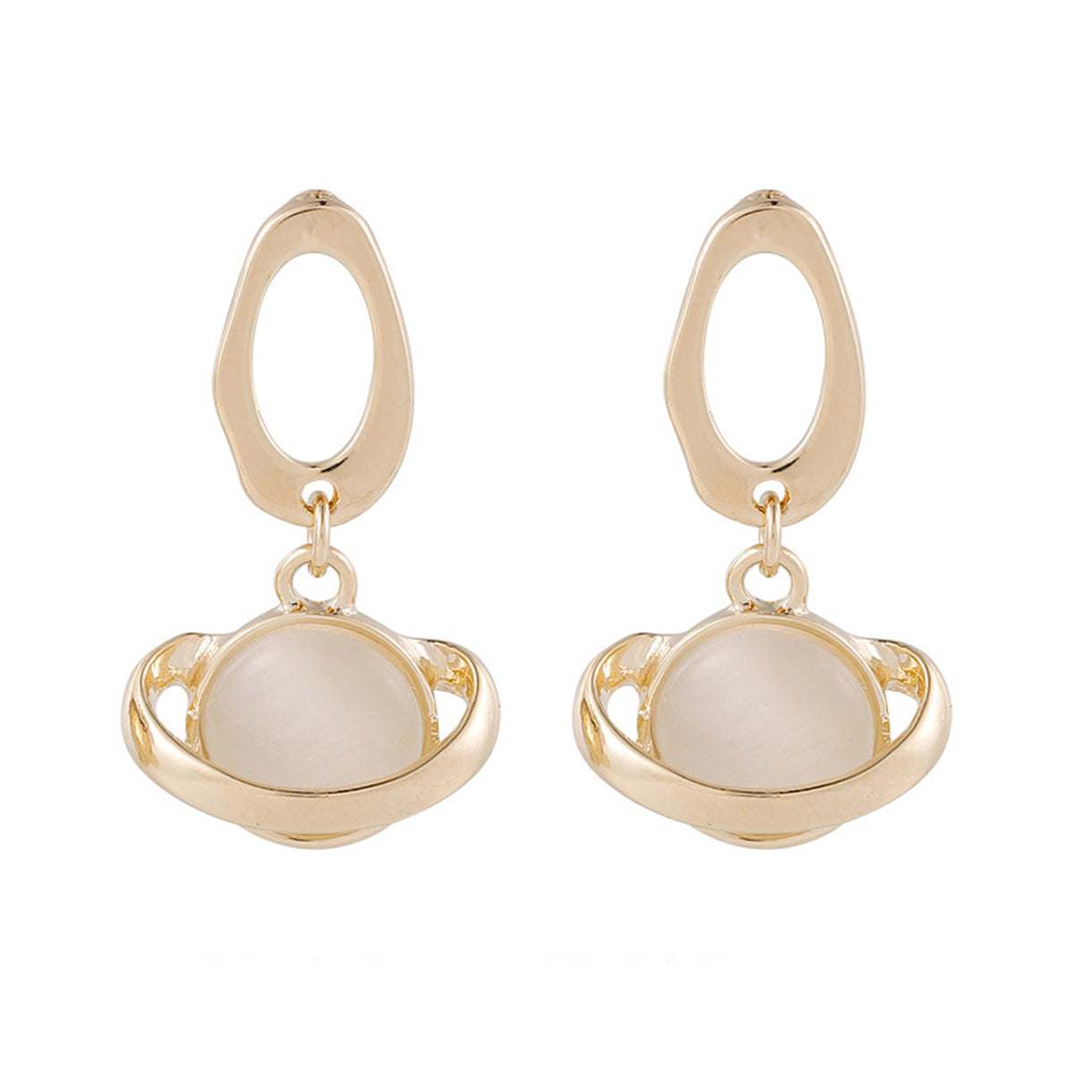Goldtone & Cateye Planet Drop Earrings
