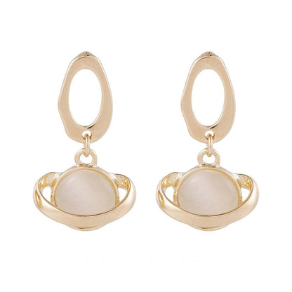 Goldtone & Cateye Planet Drop Earrings