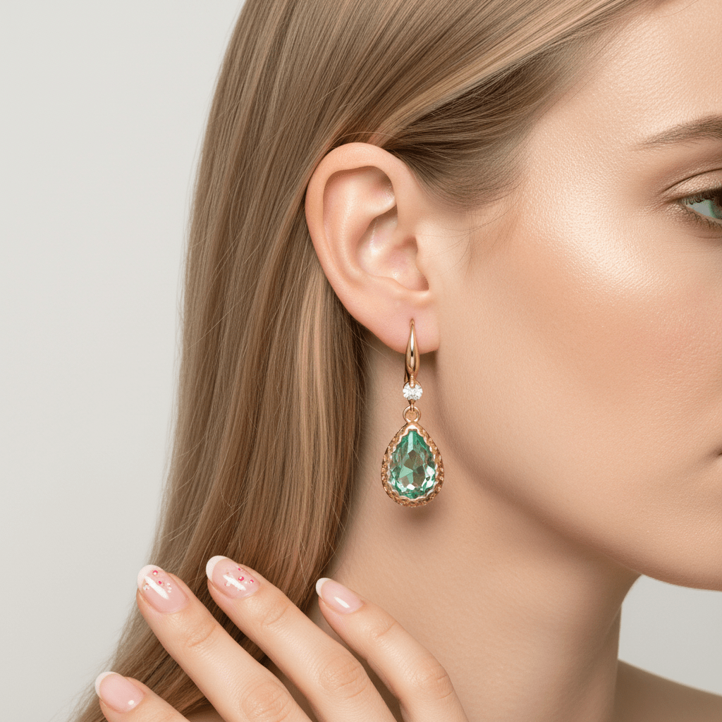 Green Crystal & Cubic Zirconia Goldtone Teardrop Hook Earrings