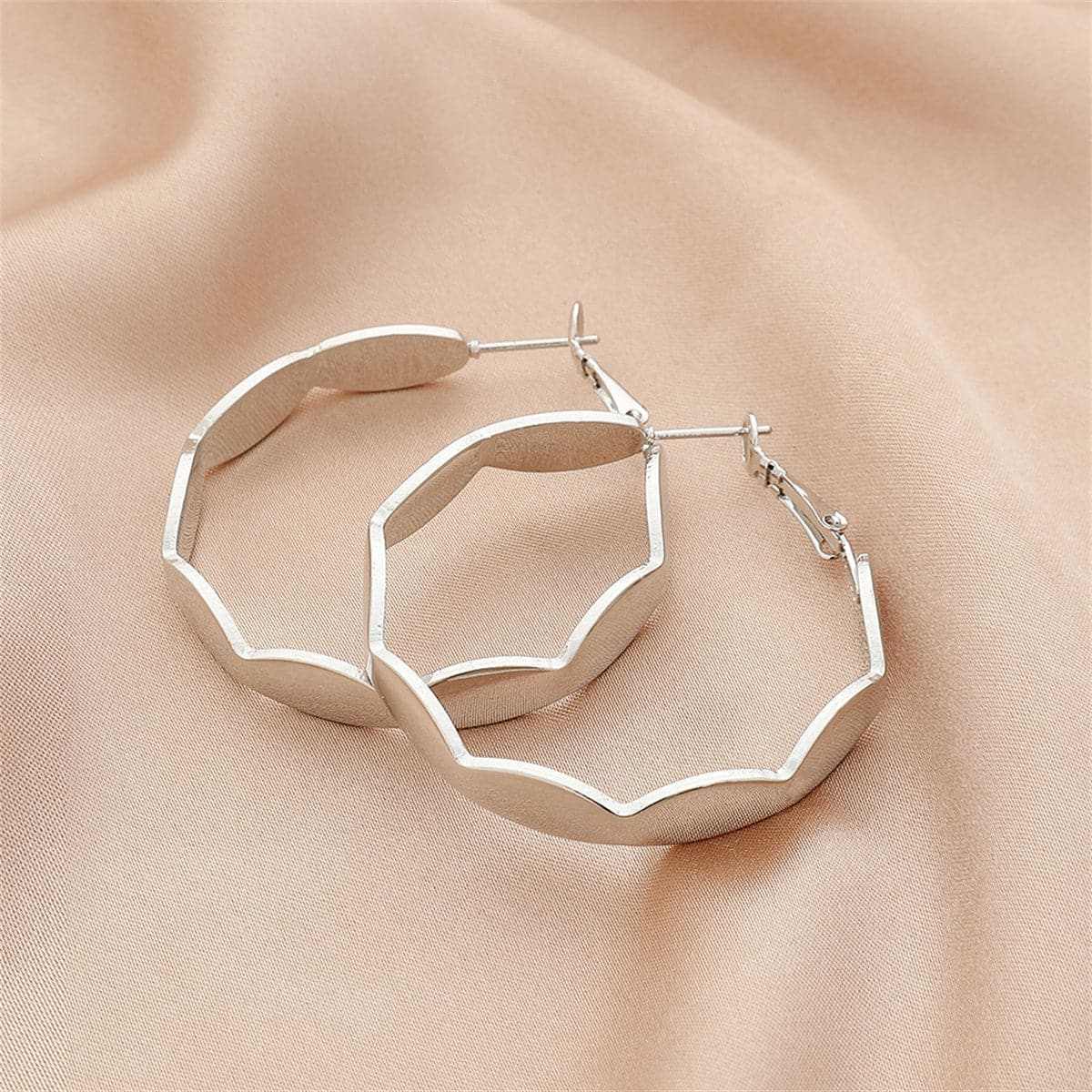 Silvertone Wave Hoop Earrings