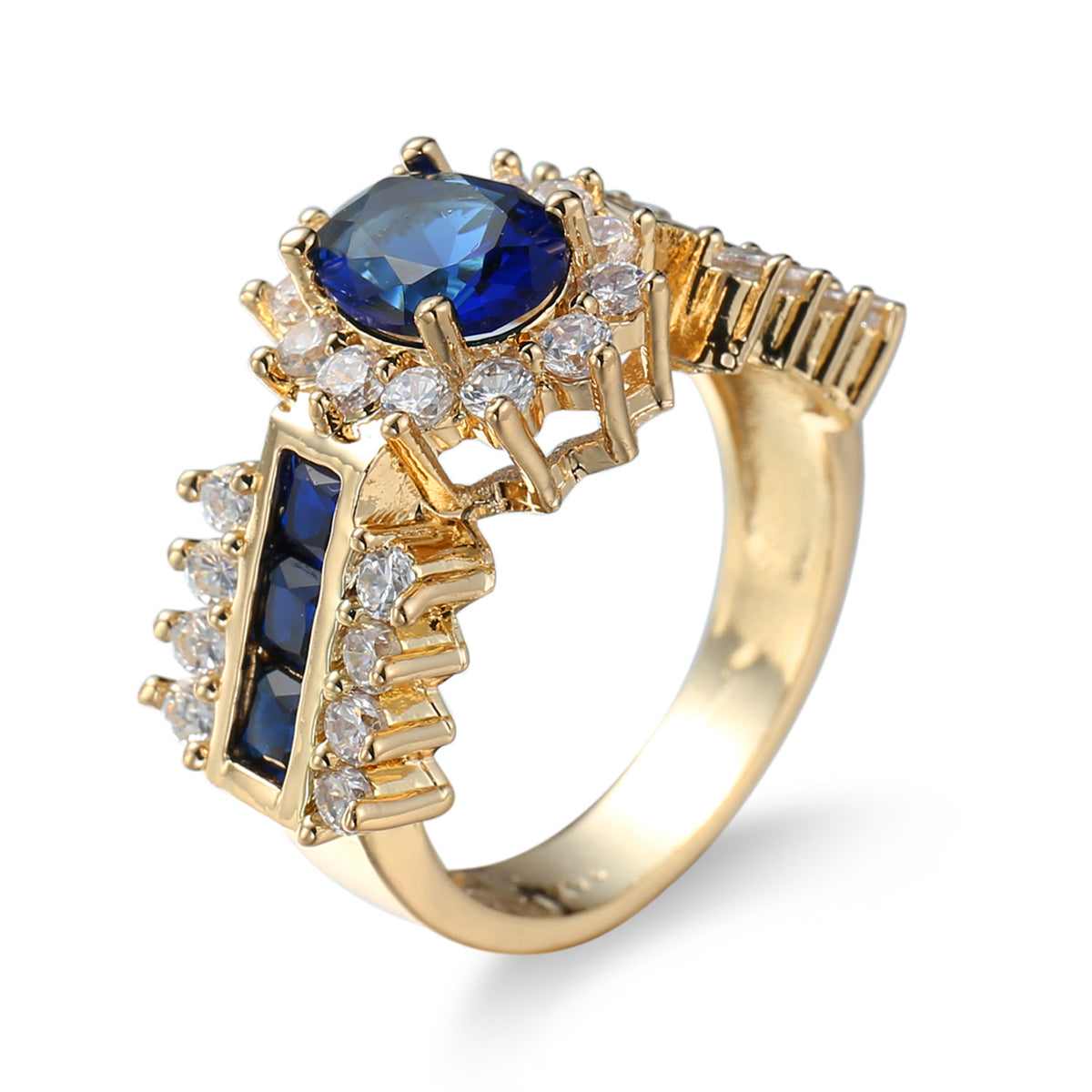 Navy Crystal & Cubic Zirconia Goldtone Oval-Cut Ring