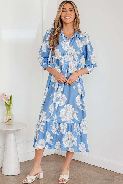 Isabella Floral Print Shirt - Sky Blue / L - 12/14