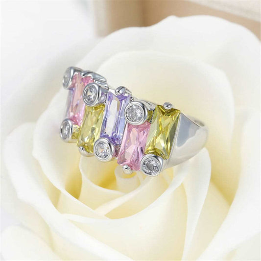 Lavender & Yellow Cubic Zirconia & Crystal Cluster Ring