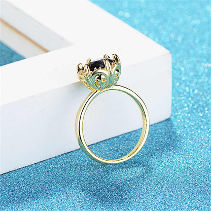 Black Crystal & Cubic Zirconia Goldtone Skull Cocktail Ring-2