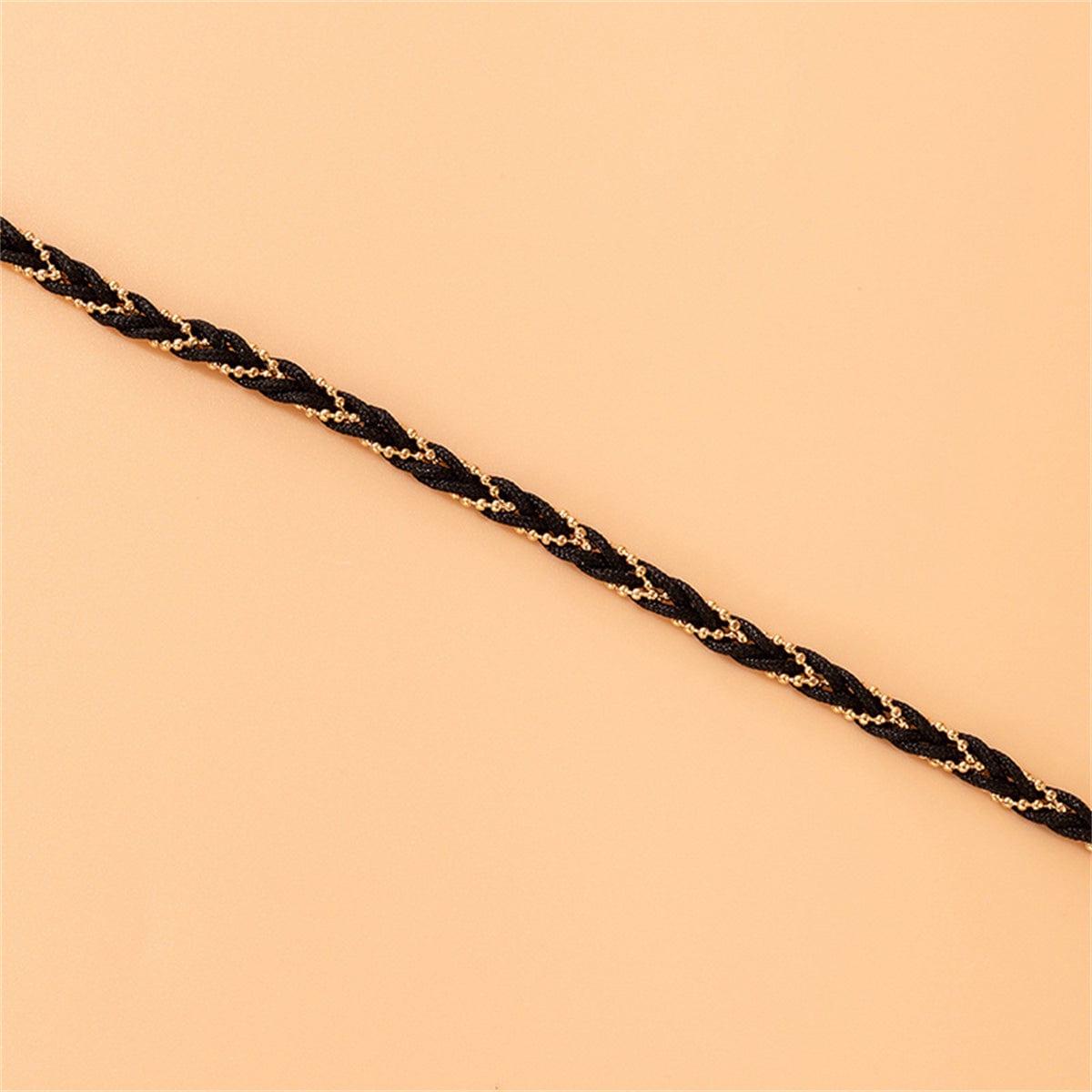 Goldtone & Black Polyster Braided Anklet