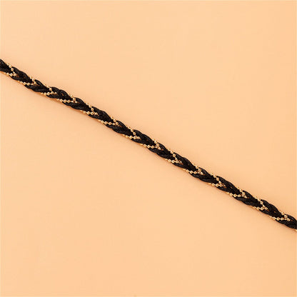 Goldtone & Black Polyster Braided Anklet