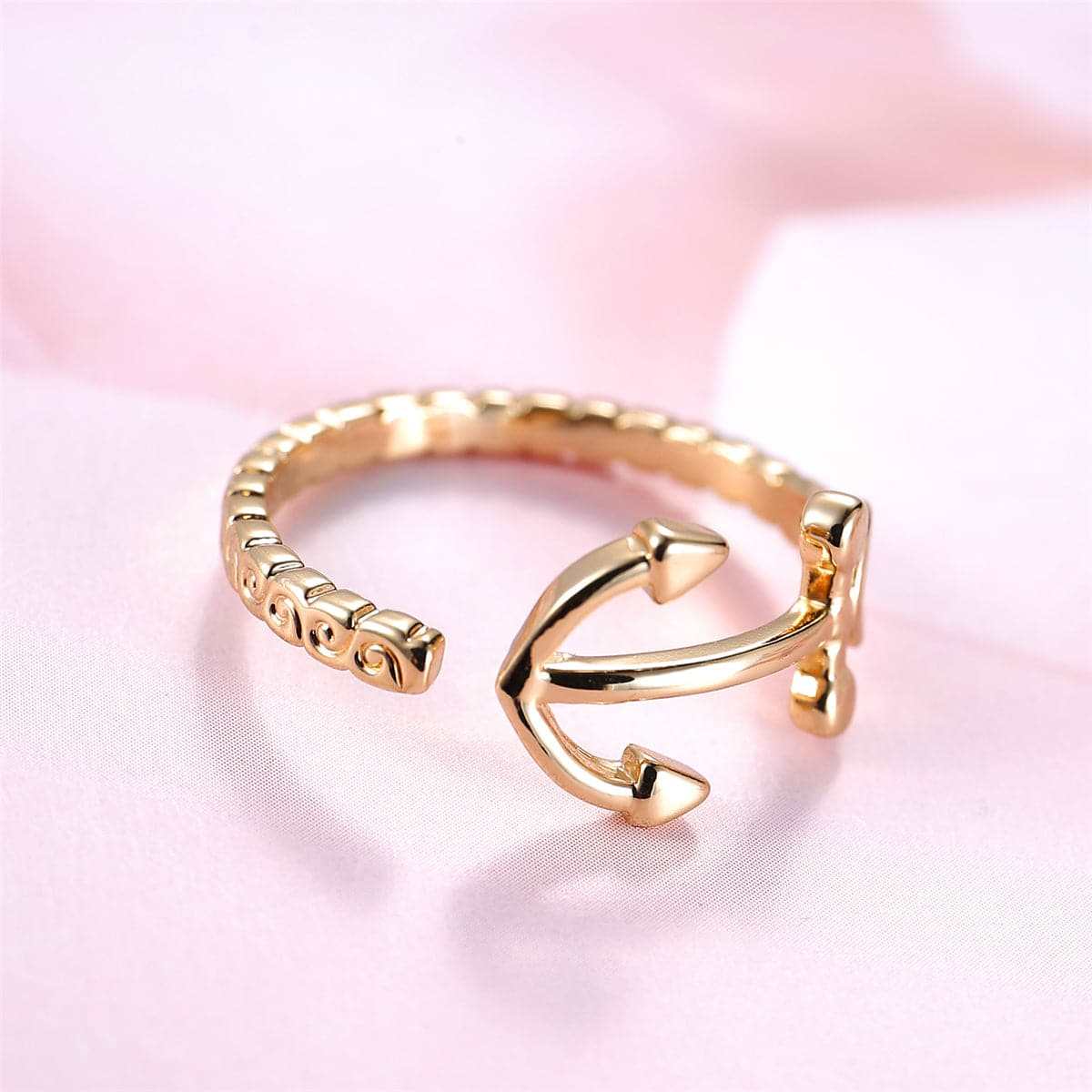 Goldtone Anchor Open Bypass Ring