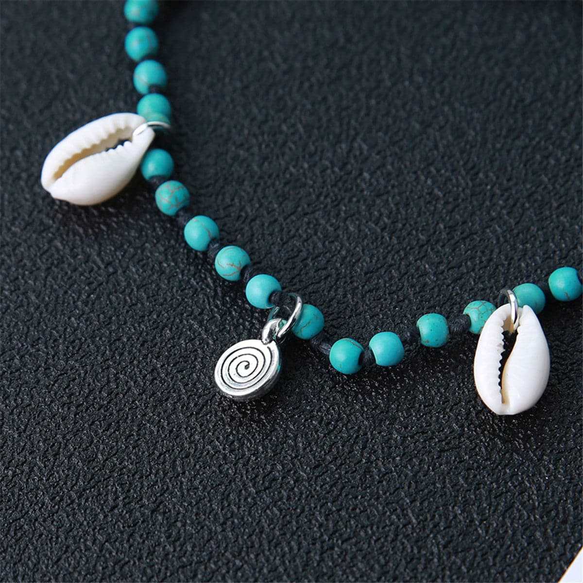 Turquoise & Silvertone Shell Adjustable Anklet