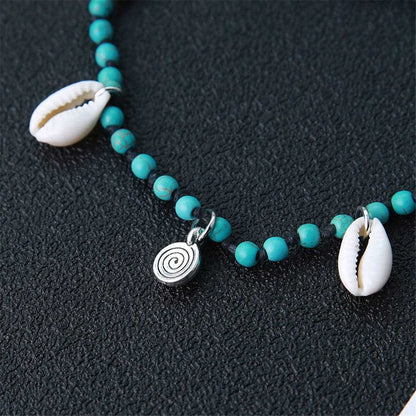 Turquoise & Silvertone Shell Adjustable Anklet