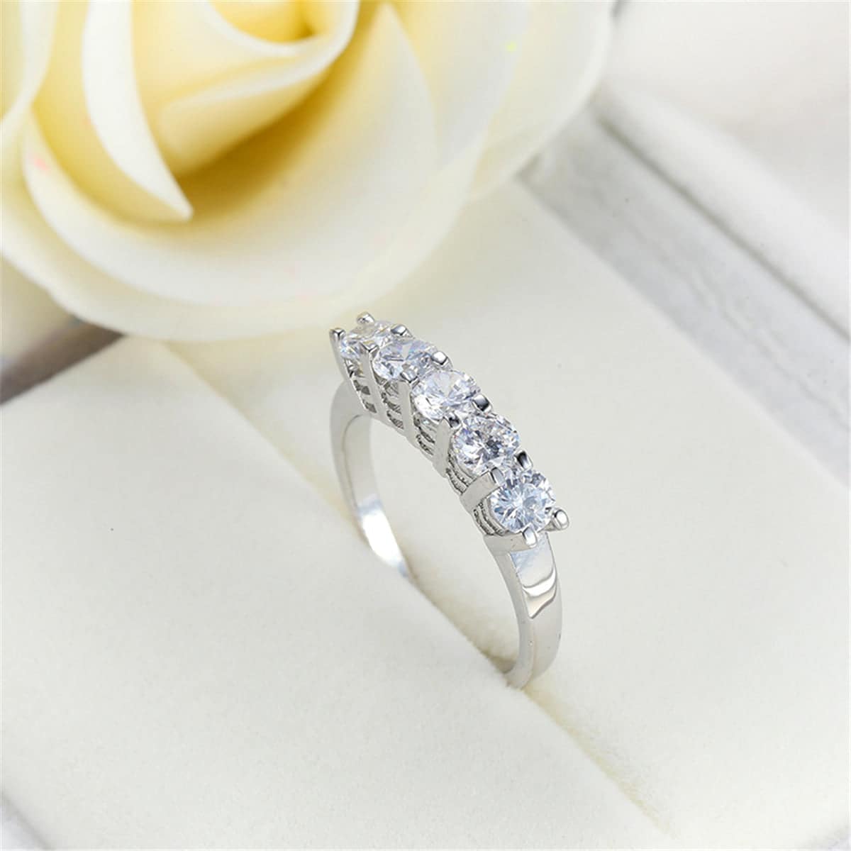Crystal & Silvertone Five-Stone Ring
