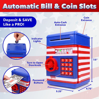 Blue and red piggy bank-
