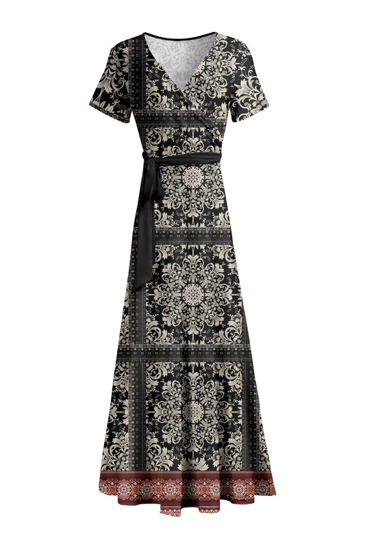 Black Beige Ornate Tile Print-