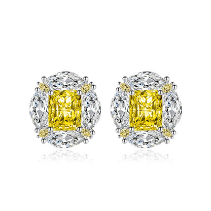 Yellow Radiant & Marquise Crystal Silvertone Oval Stud Earrings