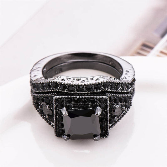 Black Crystal & Cubic Zirconia Ring Set