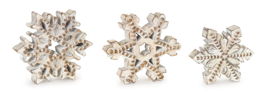 Melrose International Beaded Wood Design Snowflake Decor (Set of 3)