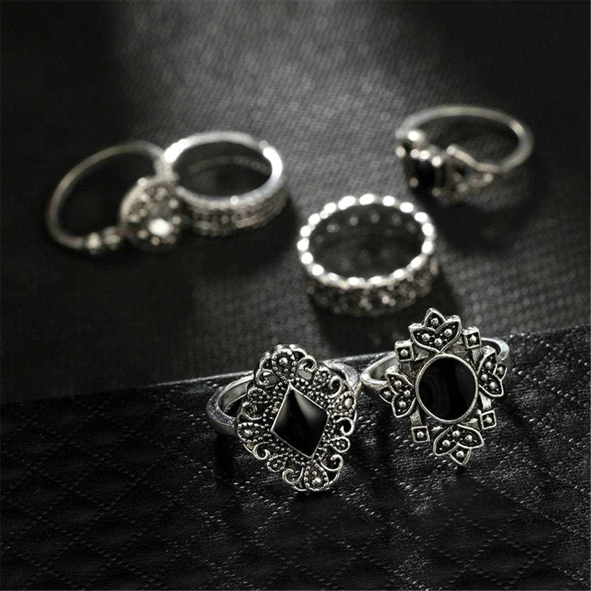 Cubic Zirconia & Resin Silvertone Sunflower Ring Set