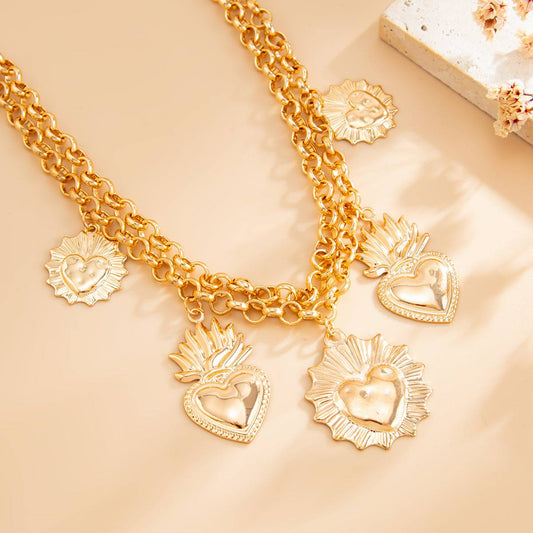 Goldtone Crown Heart Charm Layered Anklet