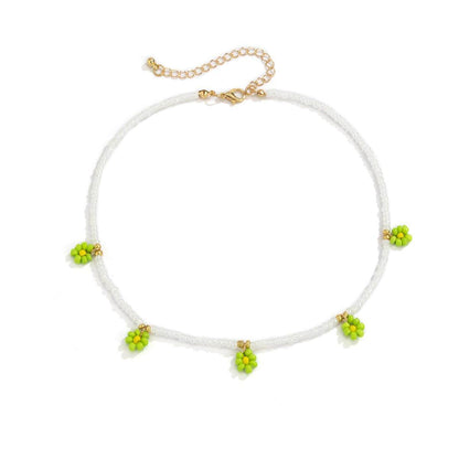 Green Howlite & Goldtone Mum Beaded Station Choker Necklace