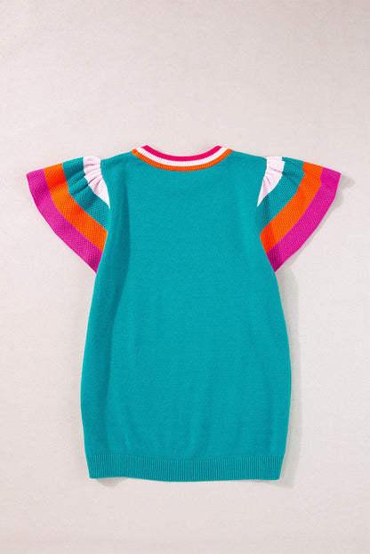 Sophia Flutter Sleeves Knitted Sweater - Turquoise / L - 12/14