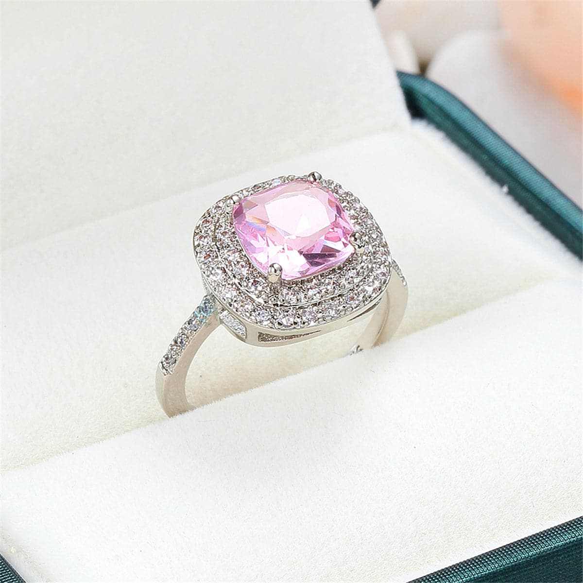 Pink Crystal & Cubic Zirconia Halo Ring-2