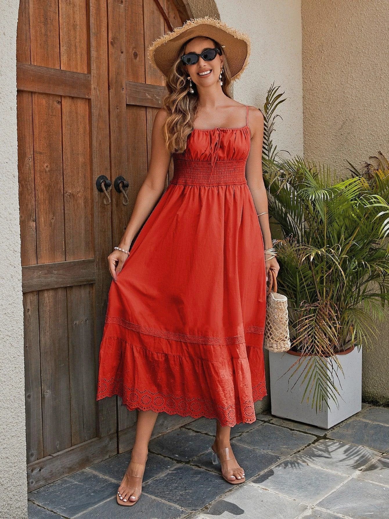 red cotton maxi dress for women Red Cutout Maxi Dress