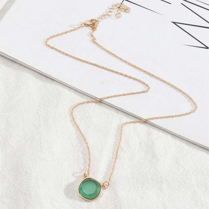 Green Crystal & Goldtone Round Pendant Necklace