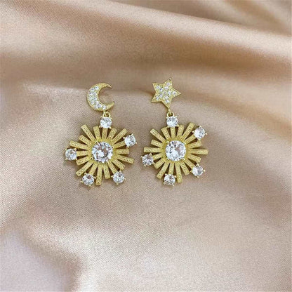 Cubic Zirconia & Goldtone Celestial Burst Drop Earrings