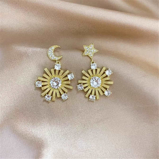 Cubic Zirconia & Goldtone Celestial Burst Drop Earrings