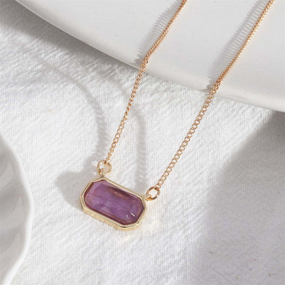 Purple Crystal & Goldtone Rectangle Pendant Necklace