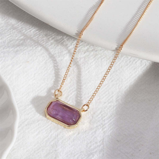 Purple Crystal & Goldtone Rectangle Pendant Necklace