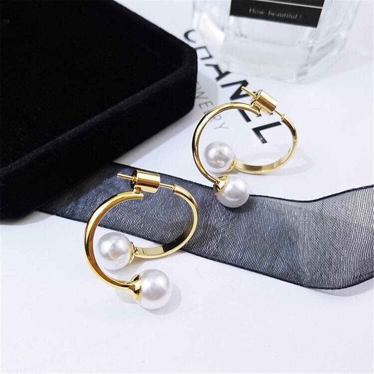 Pearl & Goldtone Ring Drop Earrings