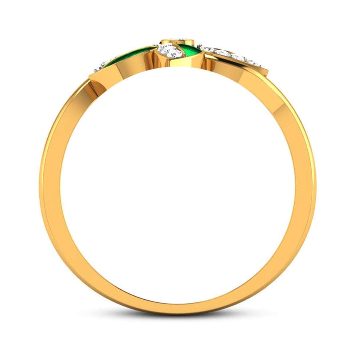 Green Enamel & Cubic Zirconia Goldtone Clover Ring