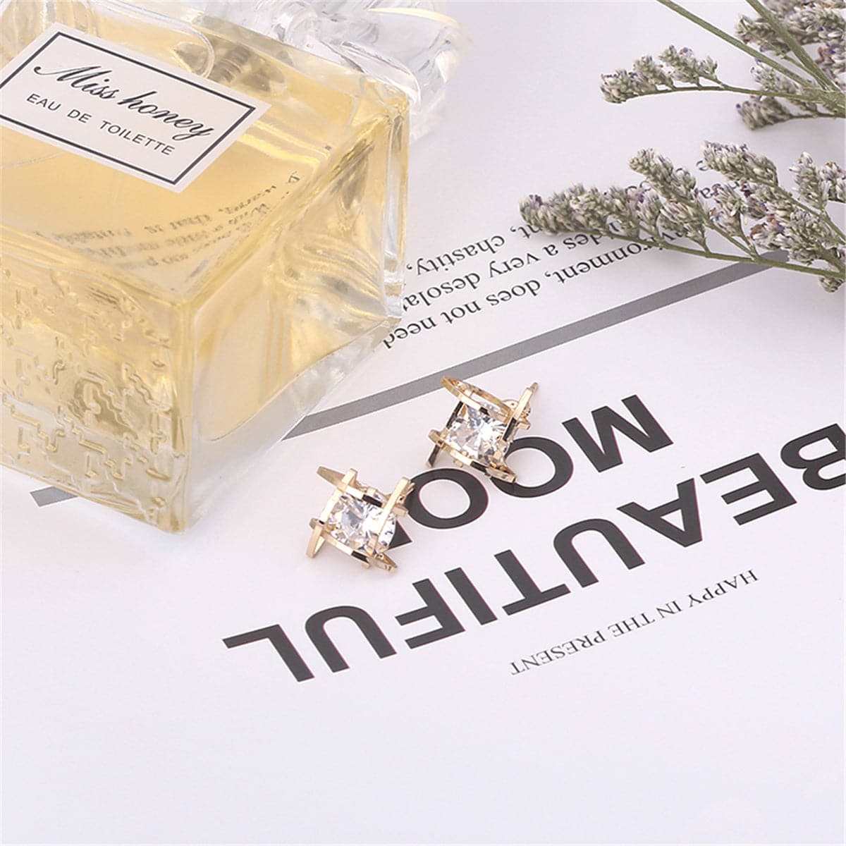 Crystal & Goldtone Caged Stud Earrings