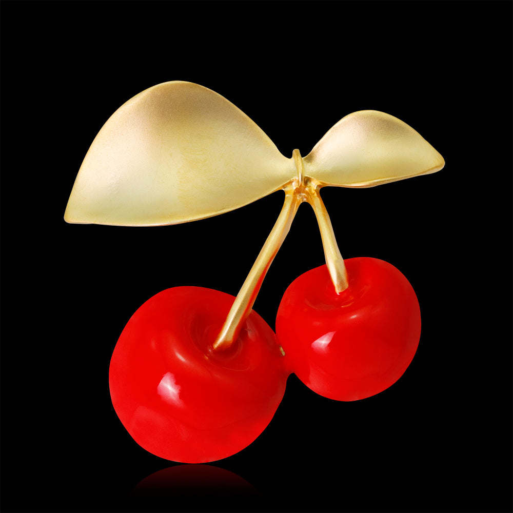 Red & Goldtone Cherry Brooch