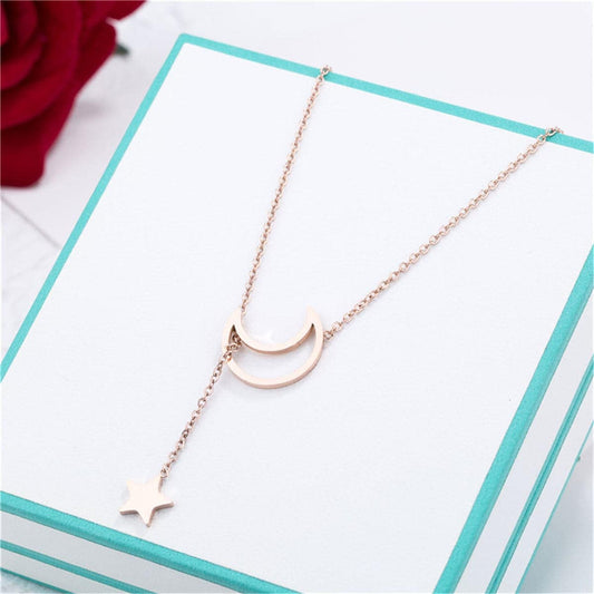 Rose Goldtone Star & Open Moon Pendant Necklace