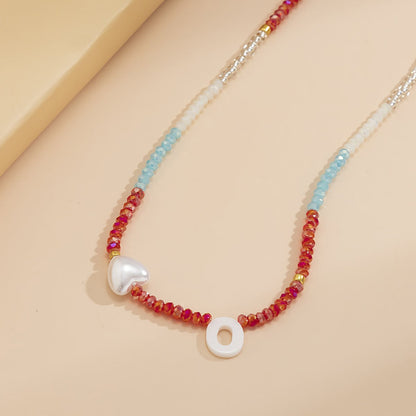 Red & Blue Acrylic Pearl Goldtone Heart Necklace