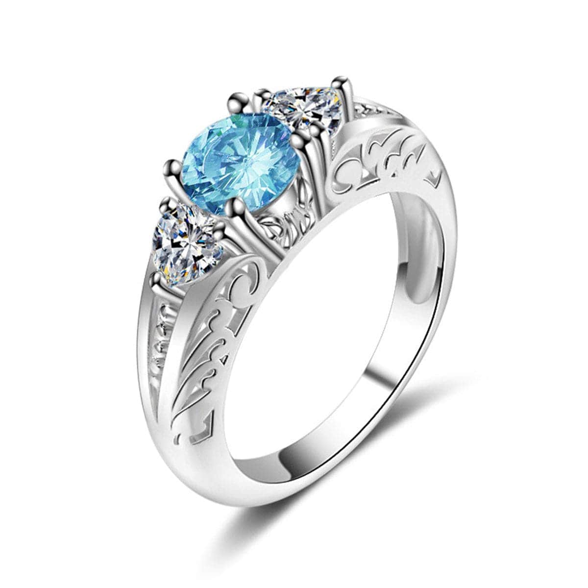 Blue Crystal & Cubic Zirconia Filigree Ring-1