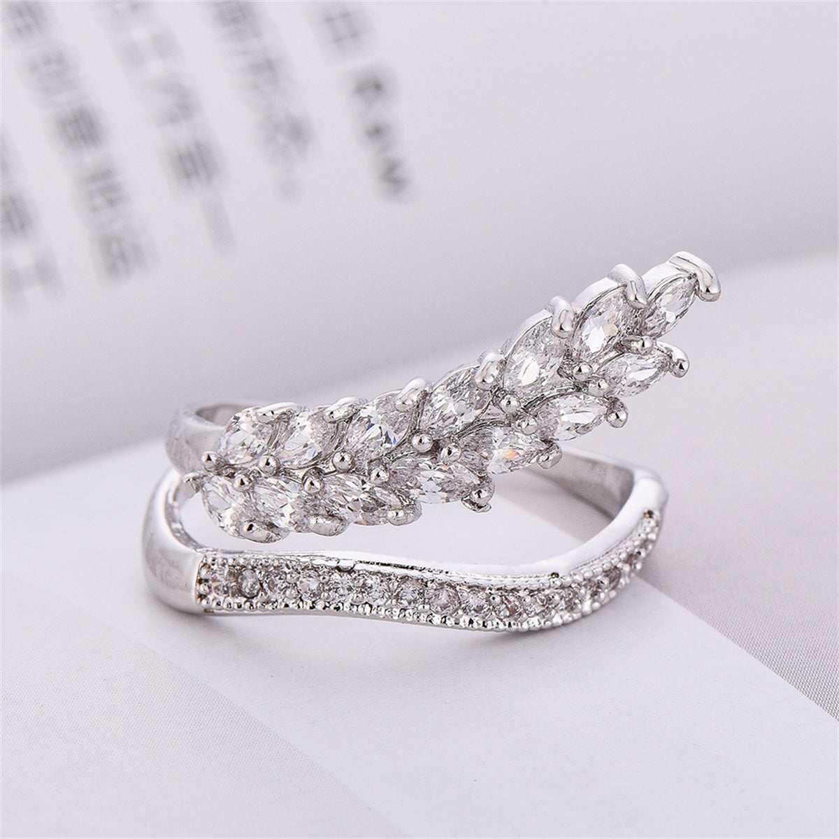 Crystal & Cubic Zirconia Silvertone Bypass Ring-1