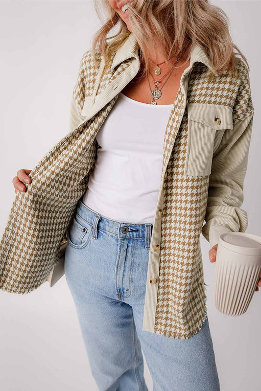 Threaded Pear Nataly Corduroy Patchwork Flap Pocket Shacket
