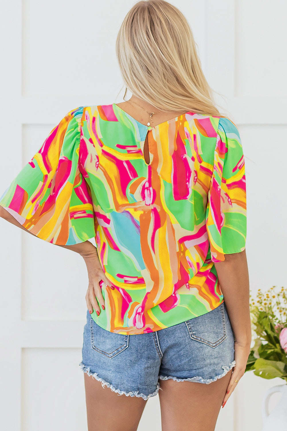 Threaded Pear Angel Abstract Half Sleeve Blouse