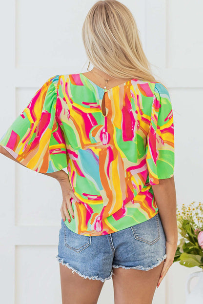 Threaded Pear Angel Abstract Half Sleeve Blouse