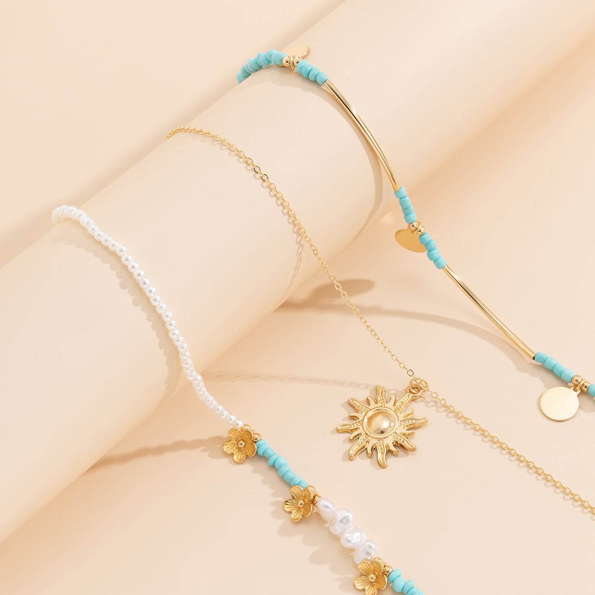 Howlite & Pearl Goldtone Sun Pendant Necklace Set