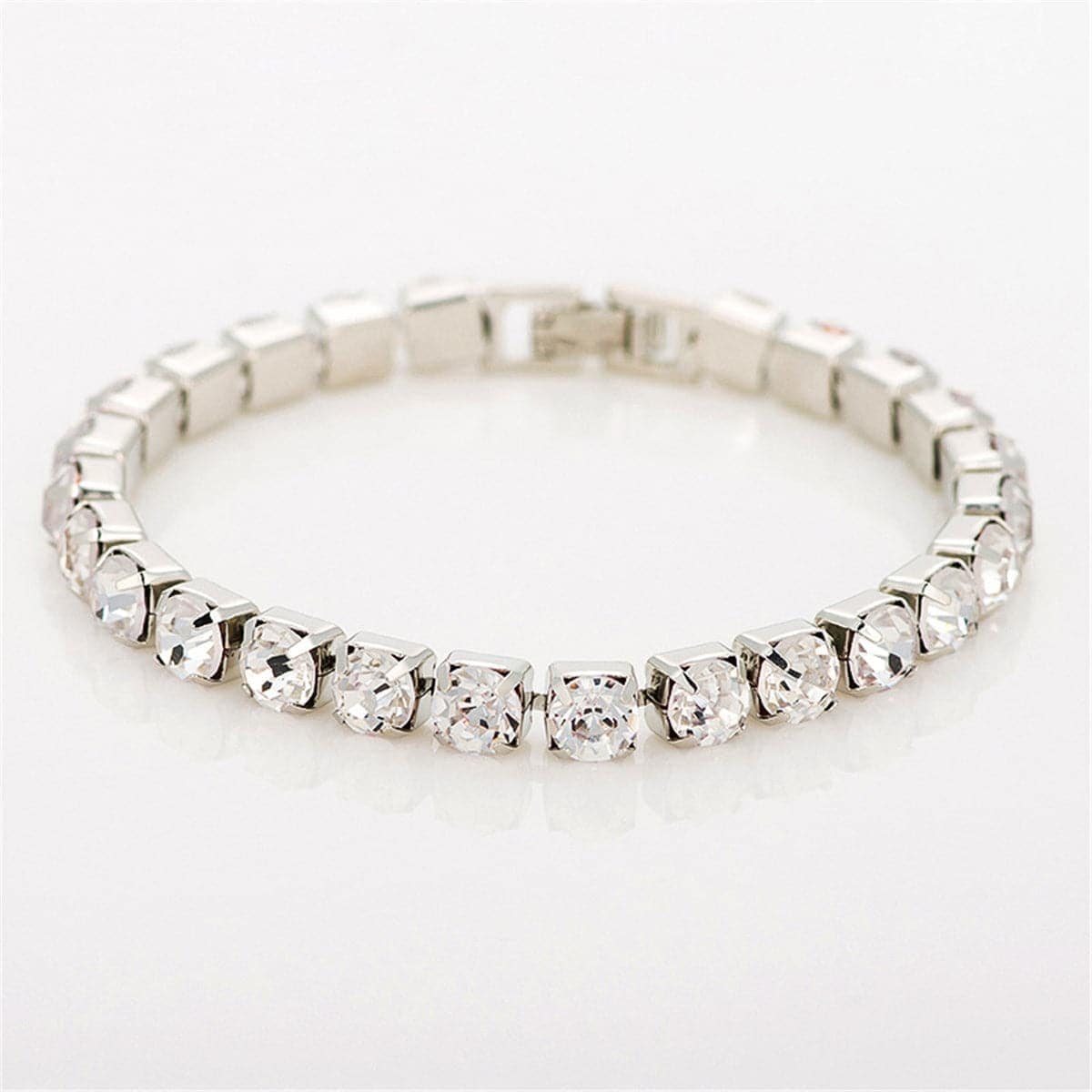Cubic Zirconia & Silvertone Round Tennis Bracelet