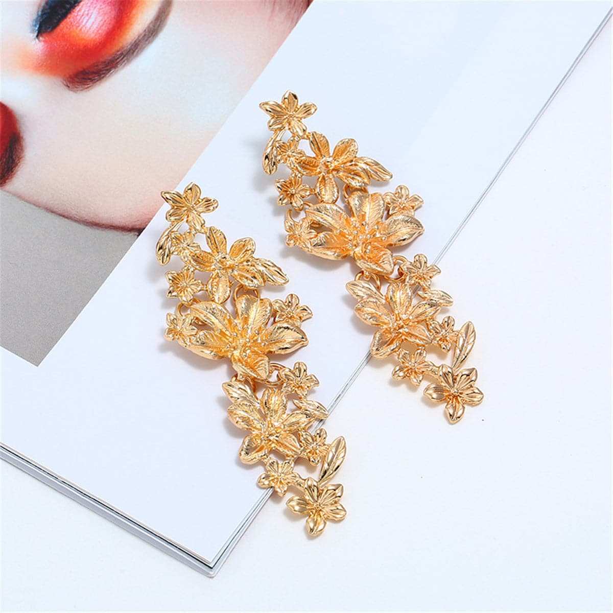 Goldtone Flower Vine Drop Earrings